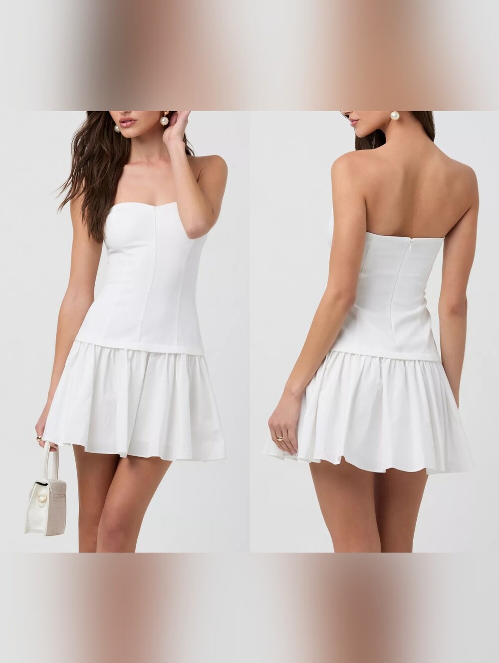 ASTR The Label Strapless Mixed Media Drop Waist Mini Dress White